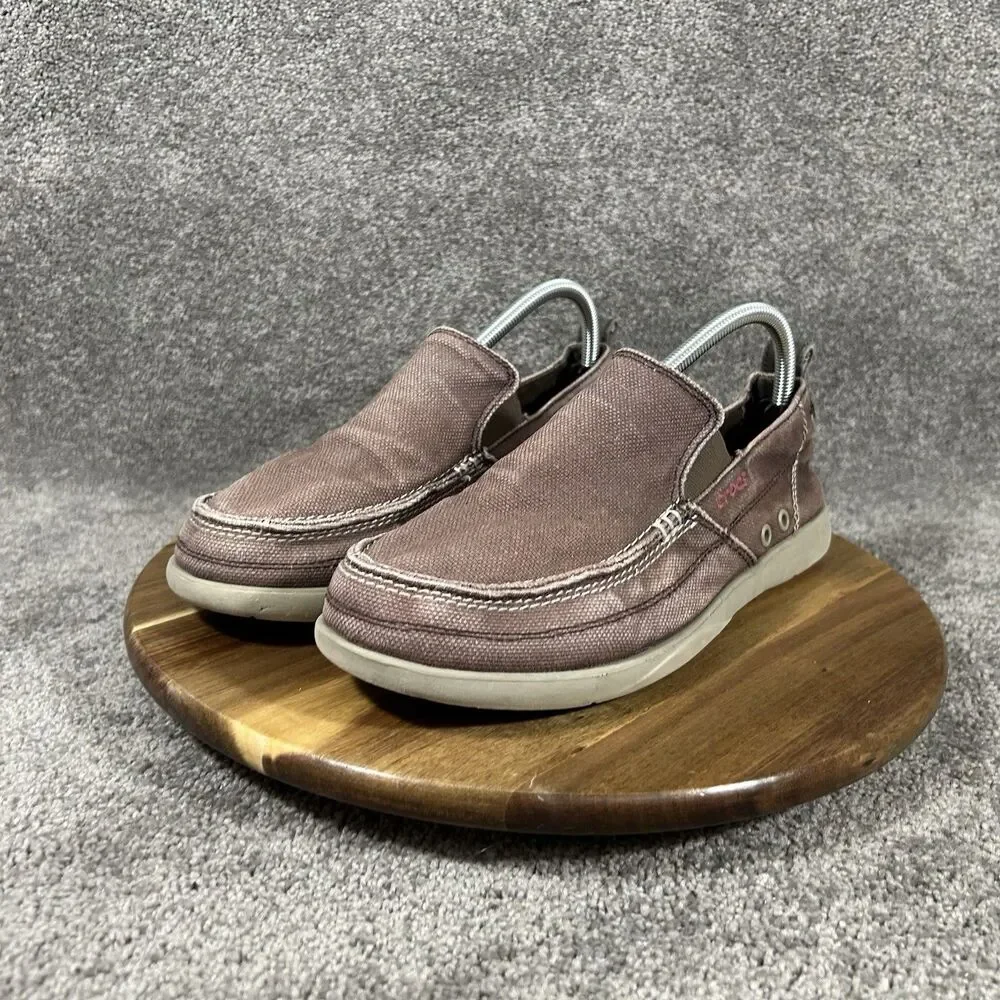 Crocs Walu 11270 Men's Size 9 Brown Canvas Slip-on Boat Shoes Loafers Used